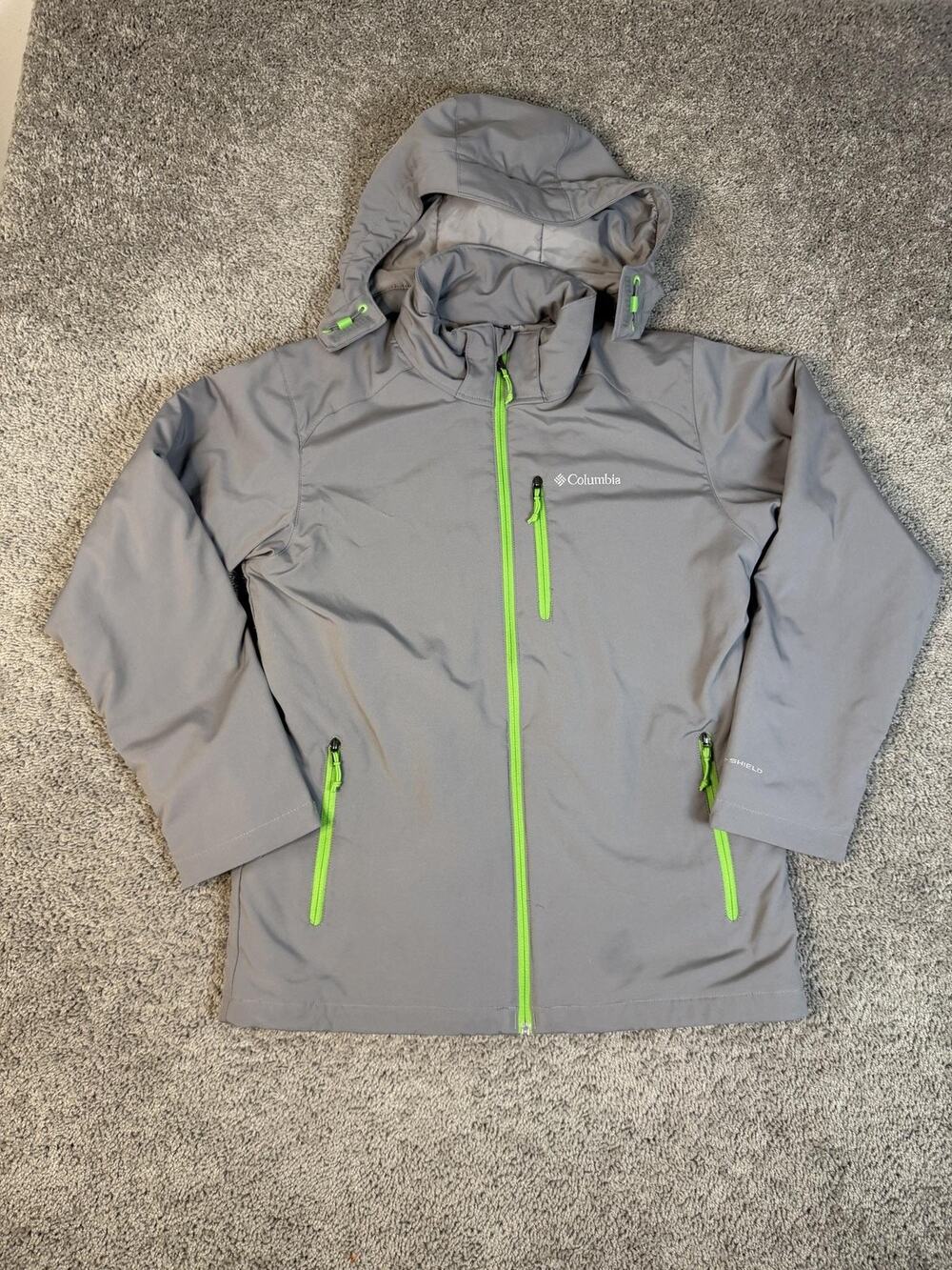 Columbia Jacket Womens M Gray Omni-Shield Rain Coat Hooded Lined Pockets